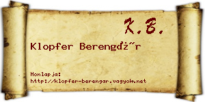 Klopfer Berengár névjegykártya